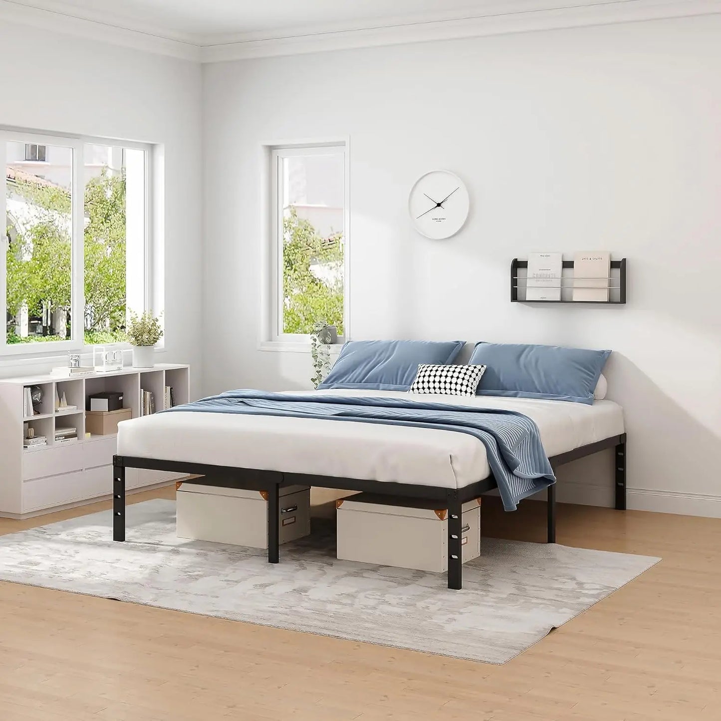 King Metal Bed Frame with Storage - Sturdy & Easy Assembly