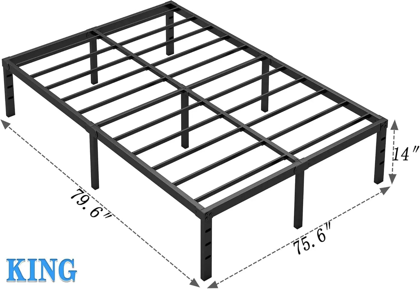 King Metal Bed Frame with Storage - Sturdy & Easy Assembly