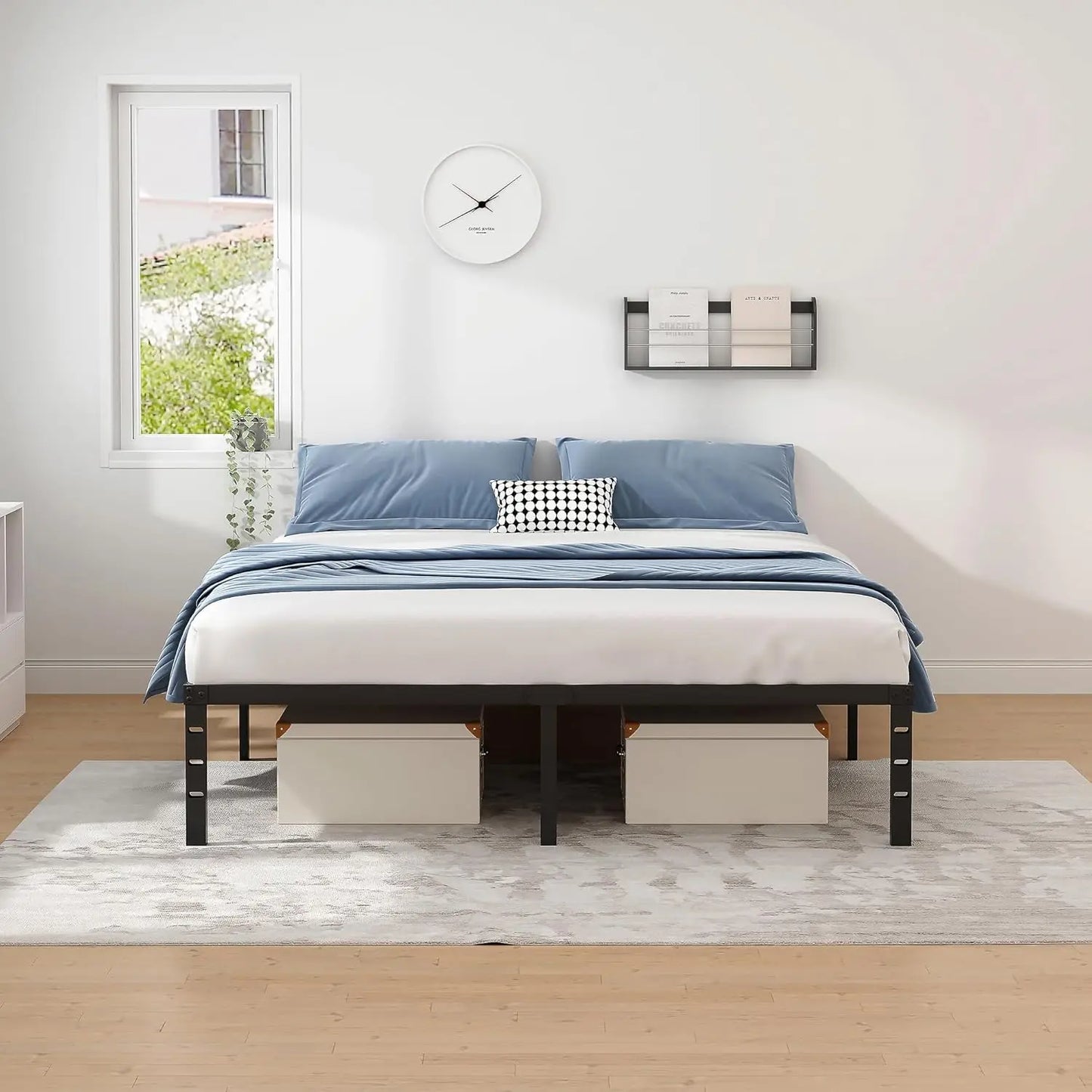 King Metal Bed Frame with Storage - Sturdy & Easy Assembly
