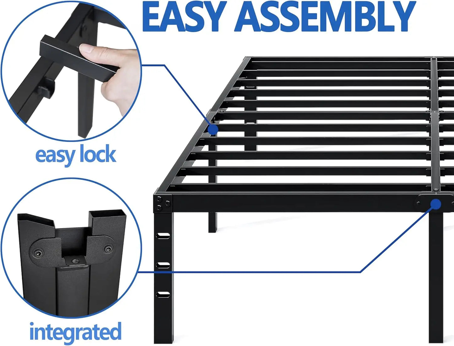 King Metal Bed Frame with Storage - Sturdy & Easy Assembly
