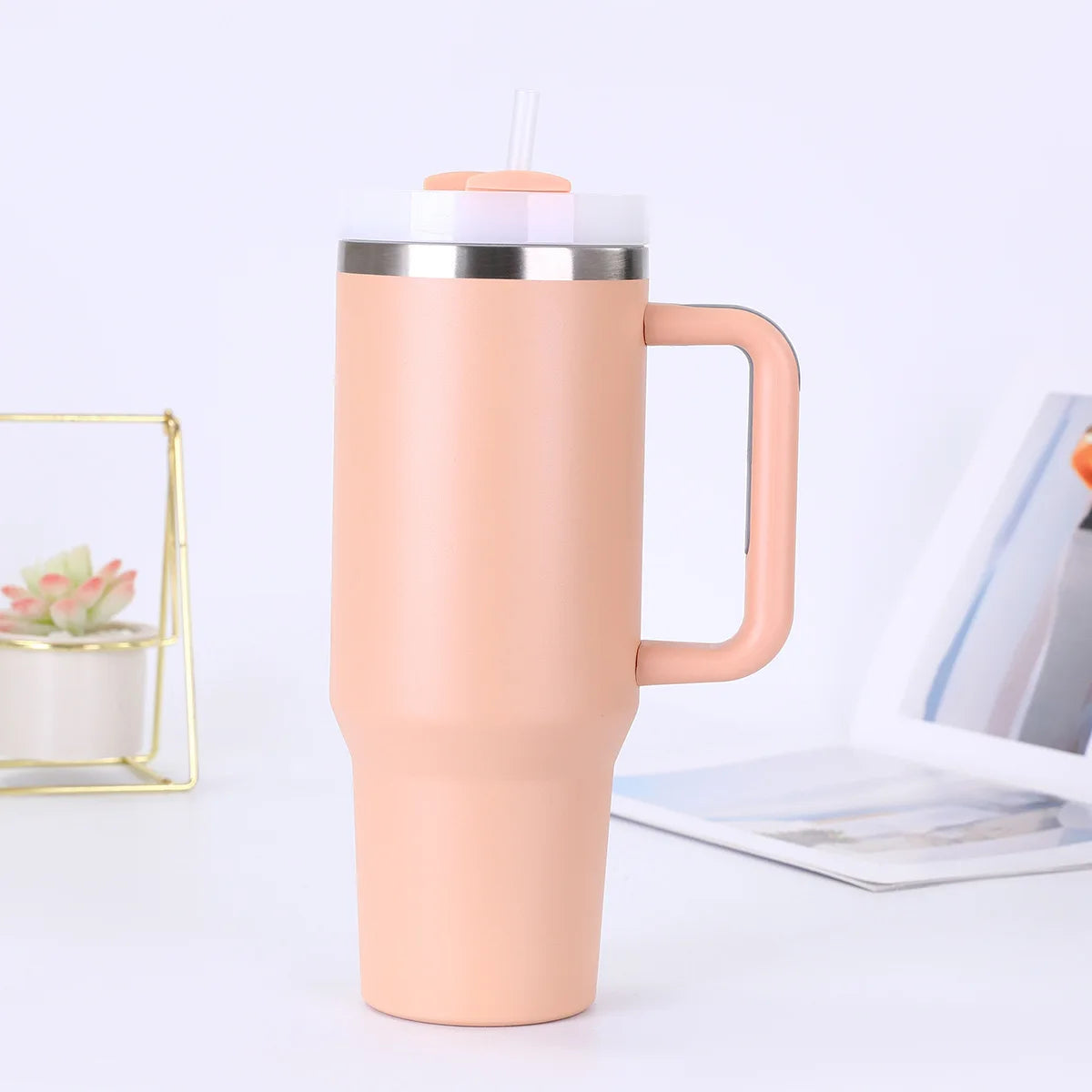 40oz Stainless Steel Tumbler with Handle & Straw Lid