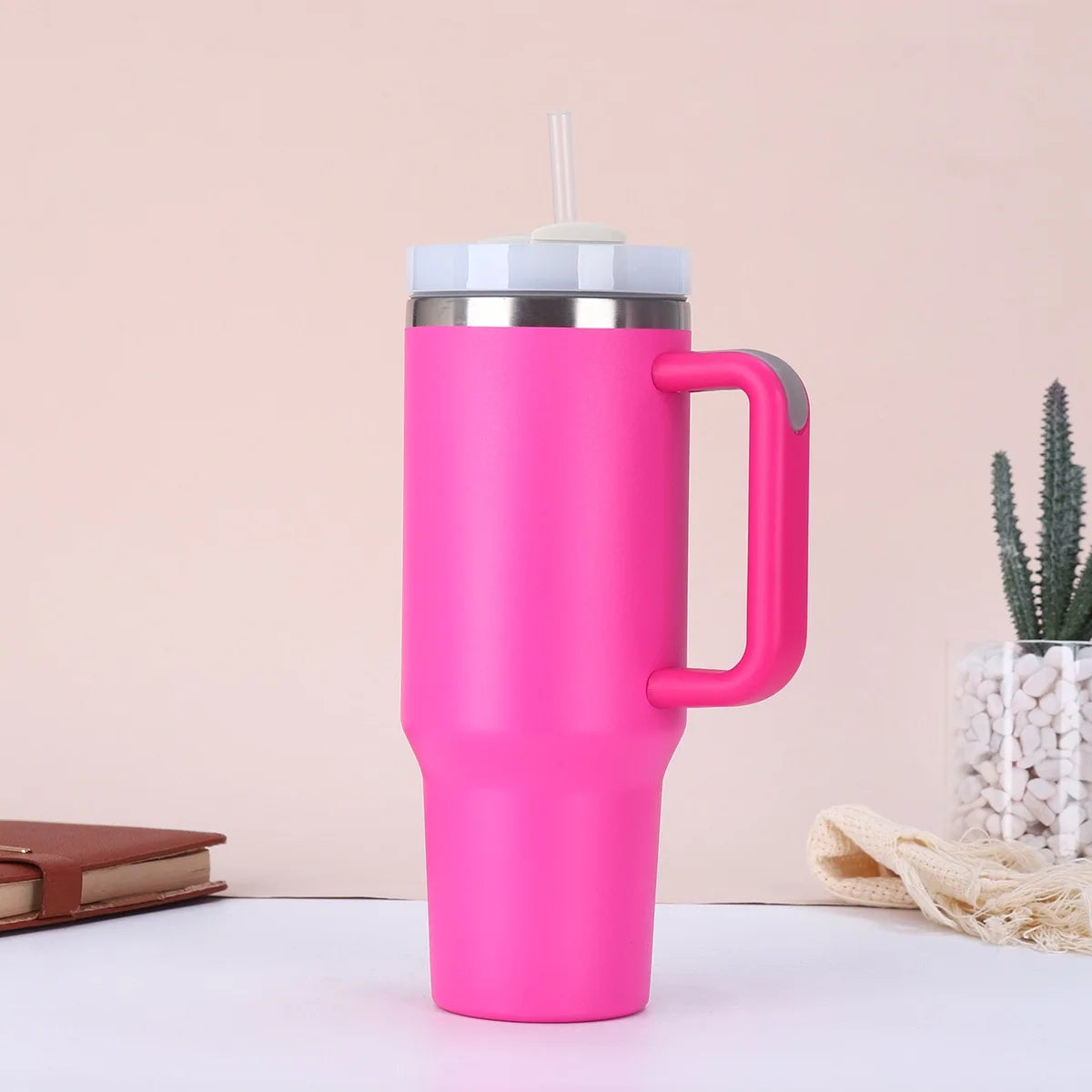 40oz Stainless Steel Tumbler with Handle & Straw Lid