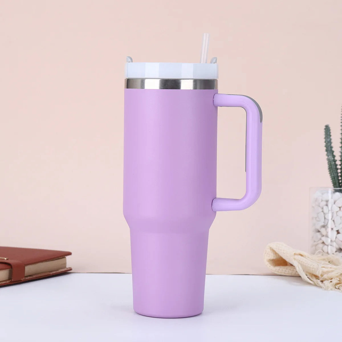40oz Stainless Steel Tumbler with Handle & Straw Lid